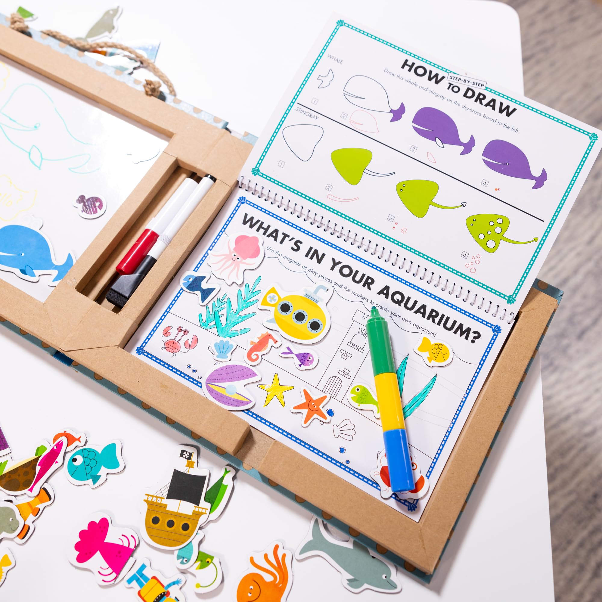 Melissa & Doug Natural Play Ocean Reusable Drawing & Magnet Kit – 42 Magnets, 5 Markers, FSC Certified