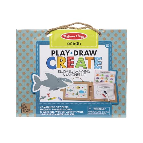 Melissa & Doug Natural Play Ocean Reusable Drawing & Magnet Kit – 42 Magnets, 5 Markers, FSC Certified