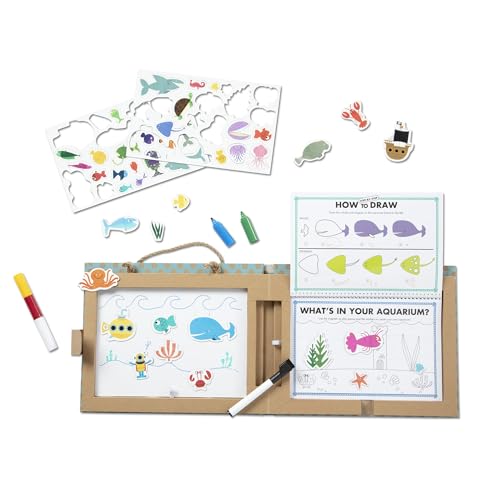 Melissa & Doug Natural Play Ocean Reusable Drawing & Magnet Kit – 42 Magnets, 5 Markers, FSC Certified