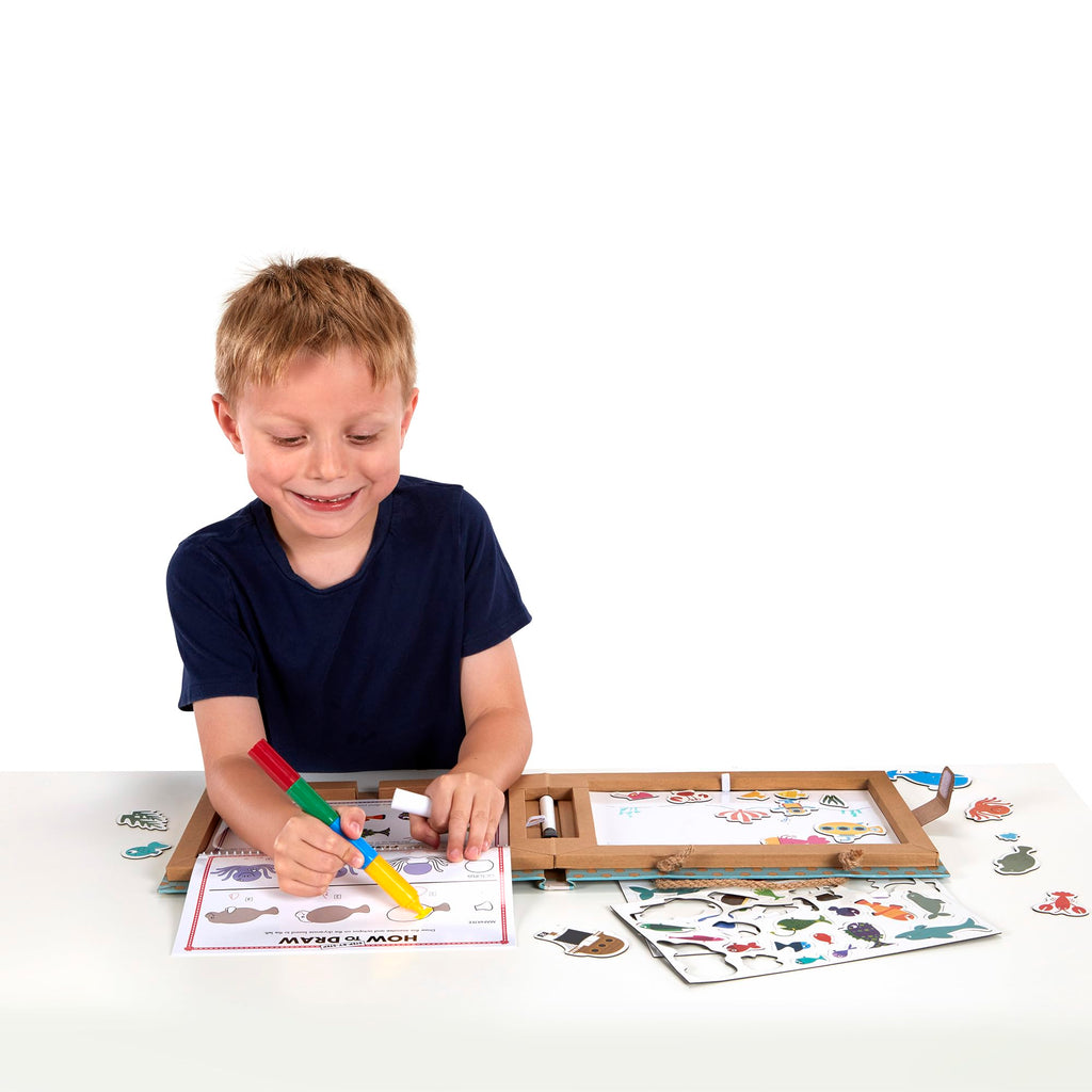 Melissa & Doug Natural Play Ocean Reusable Drawing & Magnet Kit – 42 Magnets, 5 Markers, FSC Certified