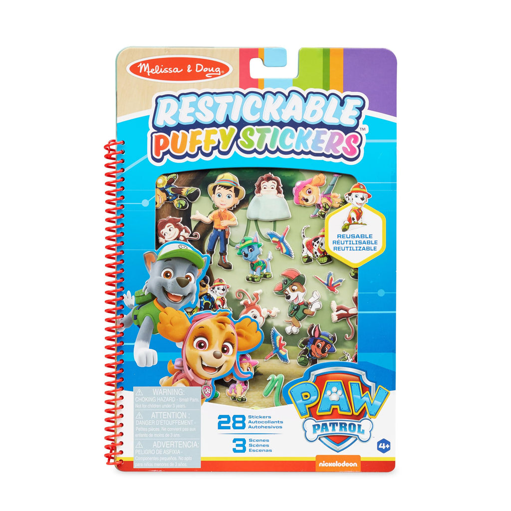 Melissa & Doug PAW Patrol Reusable Puffy Stickers Jungle Activity Pad – 28 Restickable Stickers, 3 Glossy Scenes, Travel-Friendly