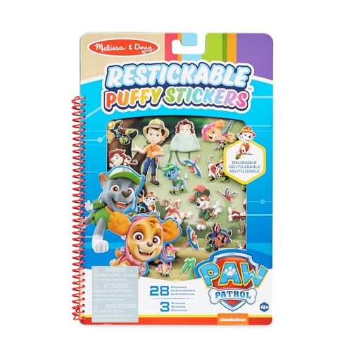 Melissa & Doug PAW Patrol Reusable Puffy Stickers Jungle Activity Pad – 28 Restickable Stickers, 3 Glossy Scenes, Travel-Friendly