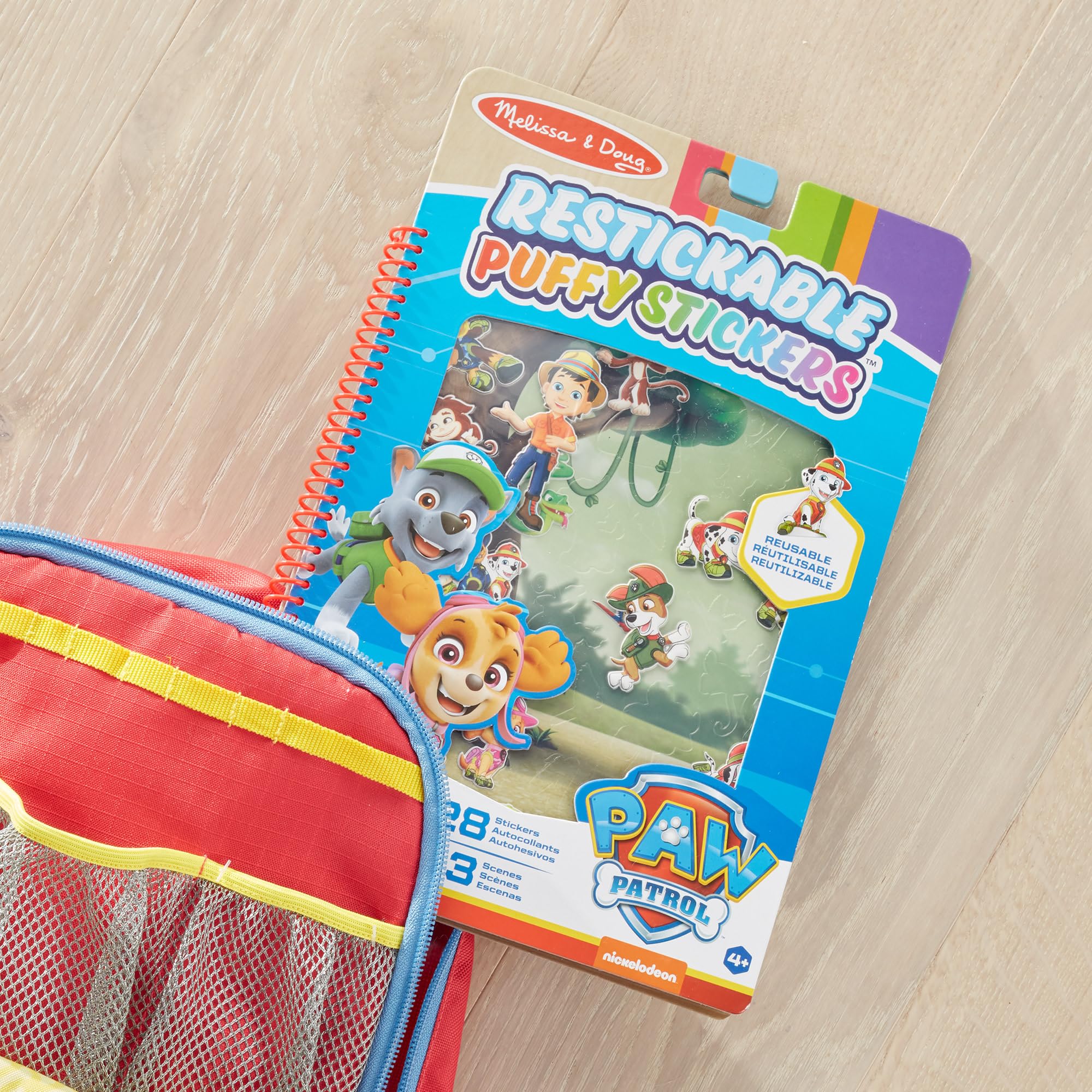 Melissa & Doug PAW Patrol Reusable Puffy Stickers Jungle Activity Pad – 28 Restickable Stickers, 3 Glossy Scenes, Travel-Friendly