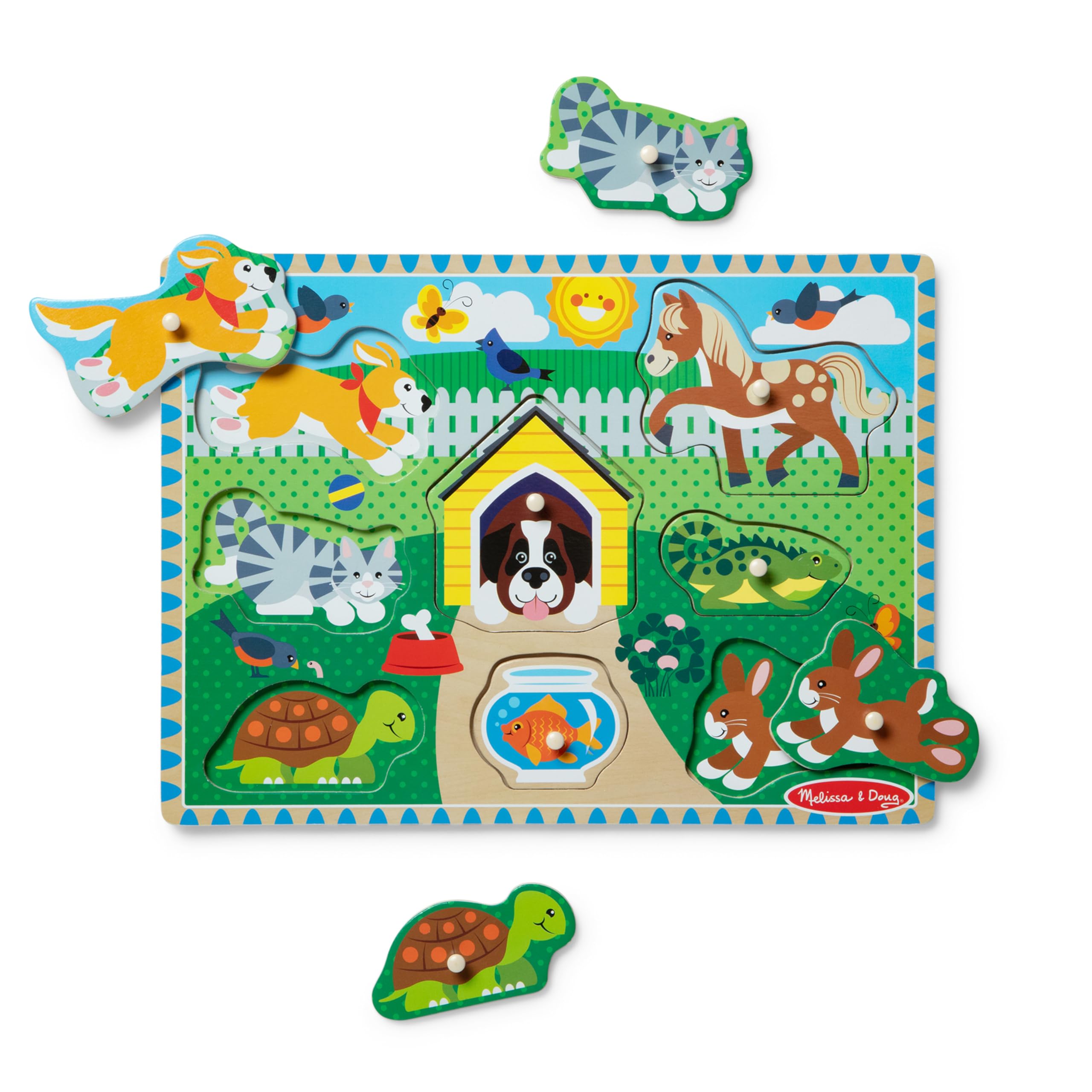 Melissa & Doug Pets Wooden Peg Puzzle – 8 Pieces for Toddlers Ages 2-4