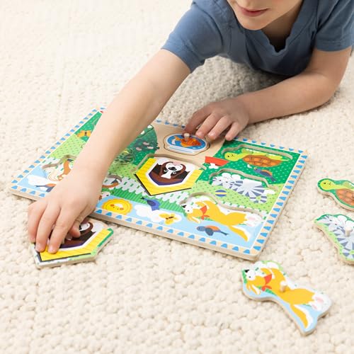 Melissa & Doug Pets Wooden Peg Puzzle – 8 Pieces for Toddlers Ages 2-4