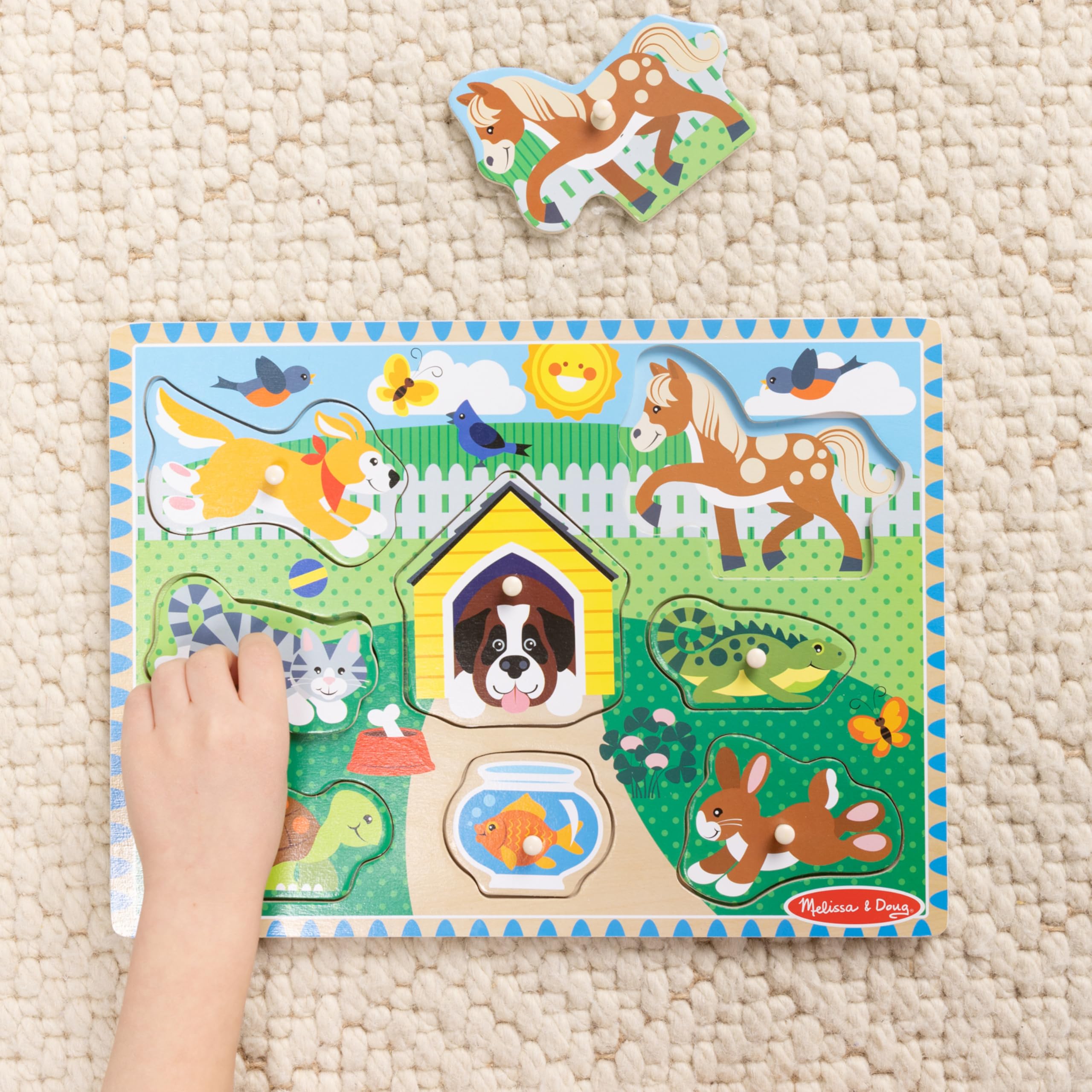 Melissa & Doug Pets Wooden Peg Puzzle – 8 Pieces for Toddlers Ages 2-4