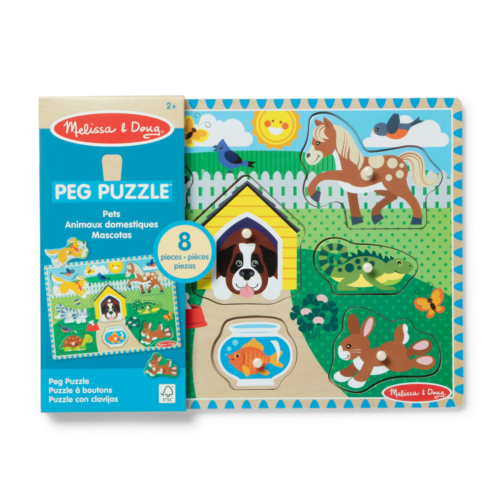 Melissa & Doug Pets Wooden Peg Puzzle – 8 Pieces for Toddlers Ages 2-4