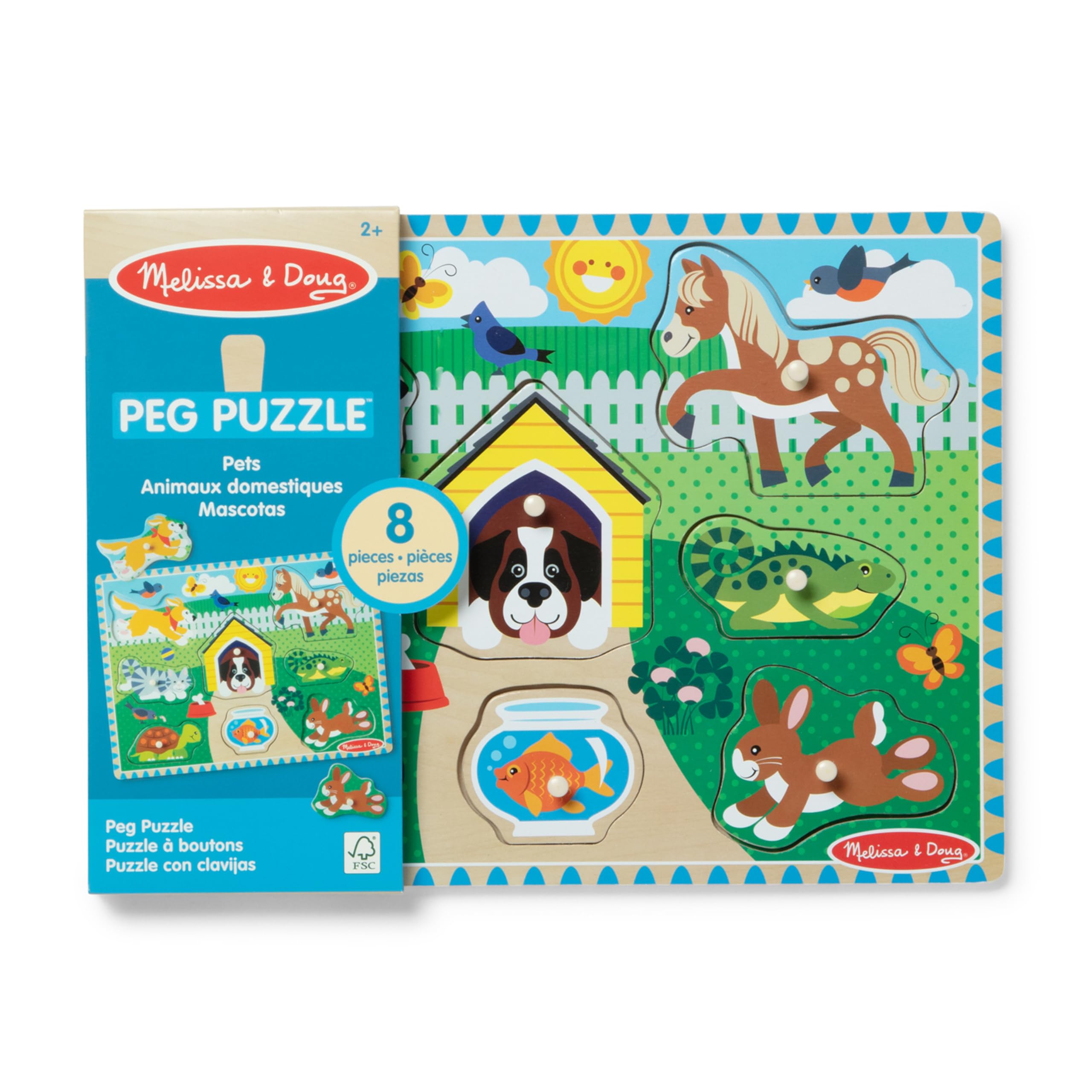 Melissa & Doug Pets Wooden Peg Puzzle – 8 Pieces for Toddlers Ages 2-4