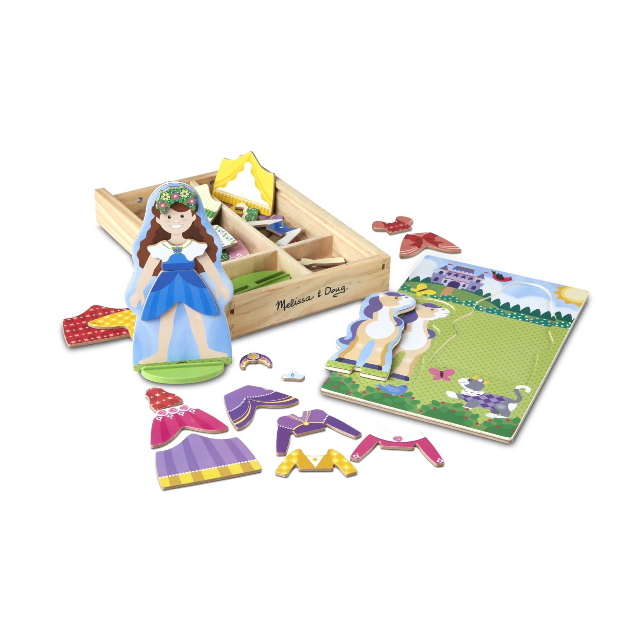 Melissa & Doug Princess & Horse Magnetic Dress-Up Set – 37 Wooden Pieces for Creative Play