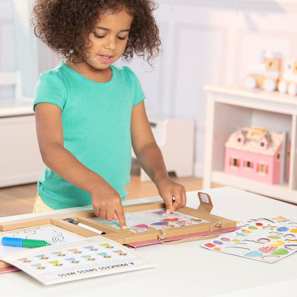Melissa & Doug Princess Play, Draw, Create Reusable Kit – 54 Magnets, 5 Markers, FSC Certified