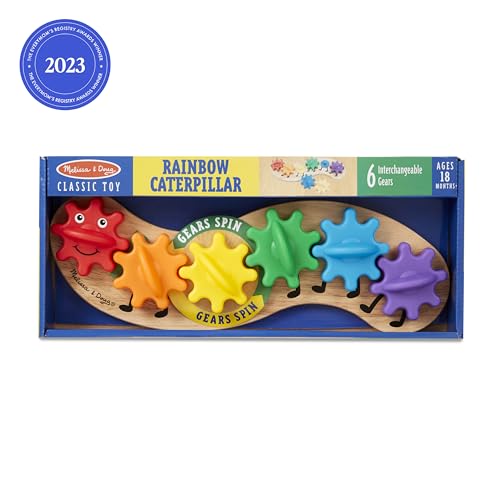 Melissa & Doug Rainbow Caterpillar Gear Toy – 6 Interlocking Wooden Gears for Toddlers