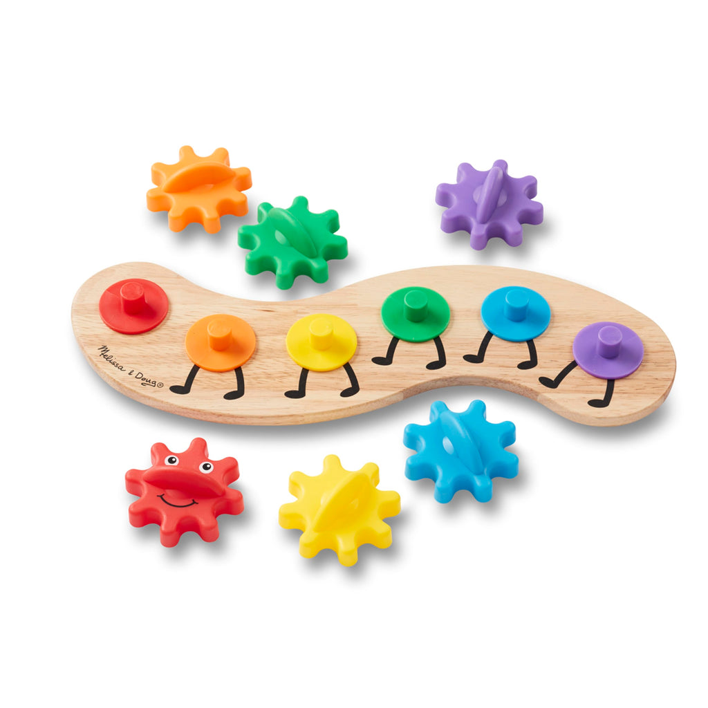 Melissa & Doug Rainbow Caterpillar Gear Toy – 6 Interlocking Wooden Gears for Toddlers