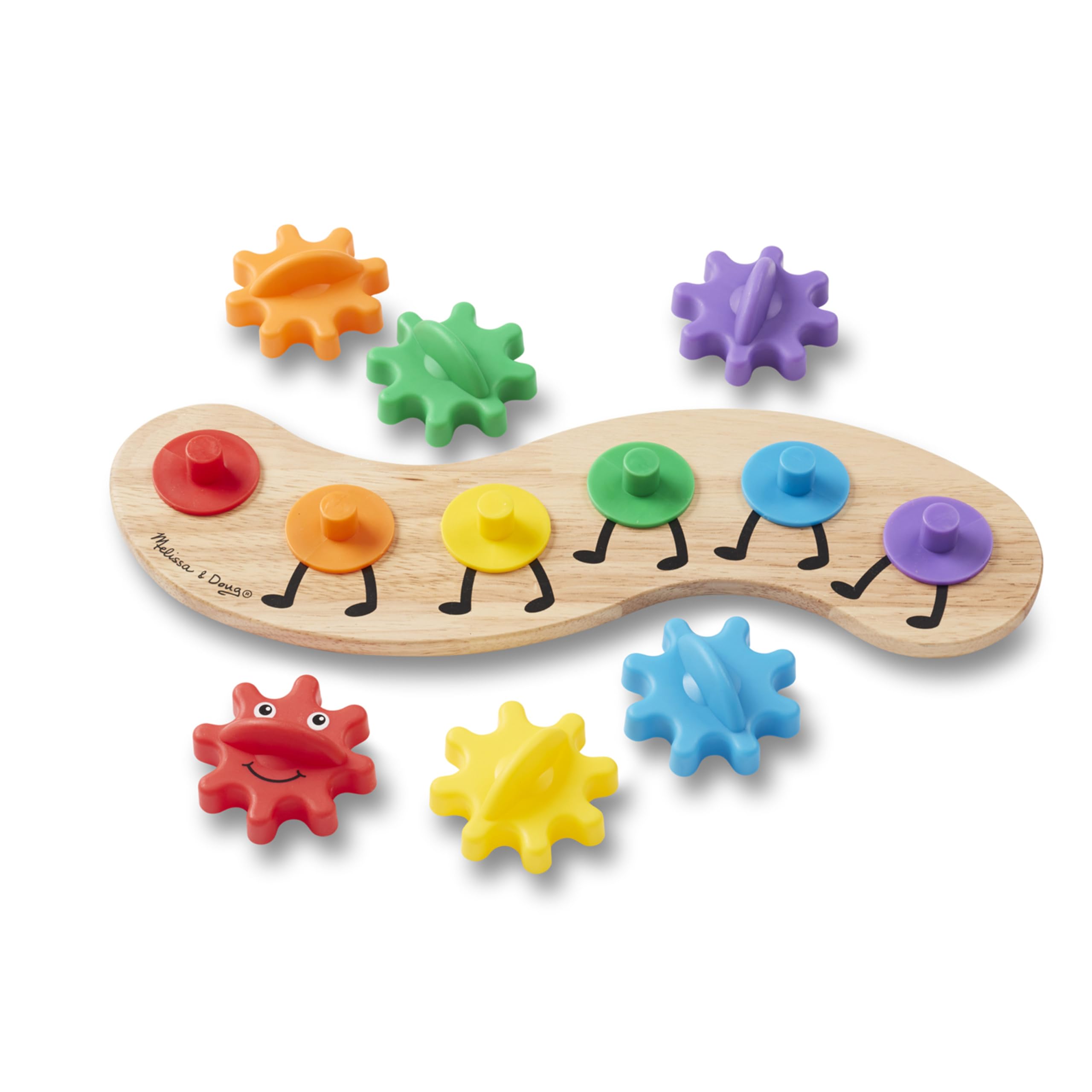 Melissa & Doug Rainbow Caterpillar Gear Toy – 6 Interlocking Wooden Gears for Toddlers