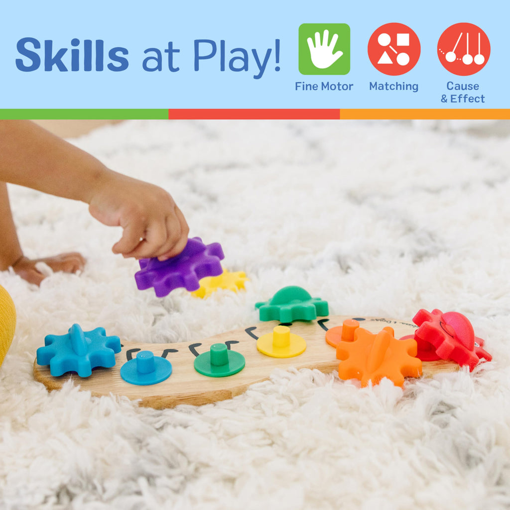 Melissa & Doug Rainbow Caterpillar Gear Toy – 6 Interlocking Wooden Gears for Toddlers