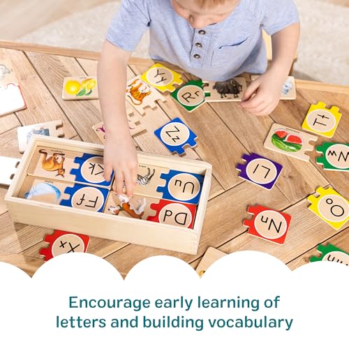 Melissa & Doug Self-Correcting Alphabet Wooden Puzzle – 52-Piece ABC Set with Storage Box