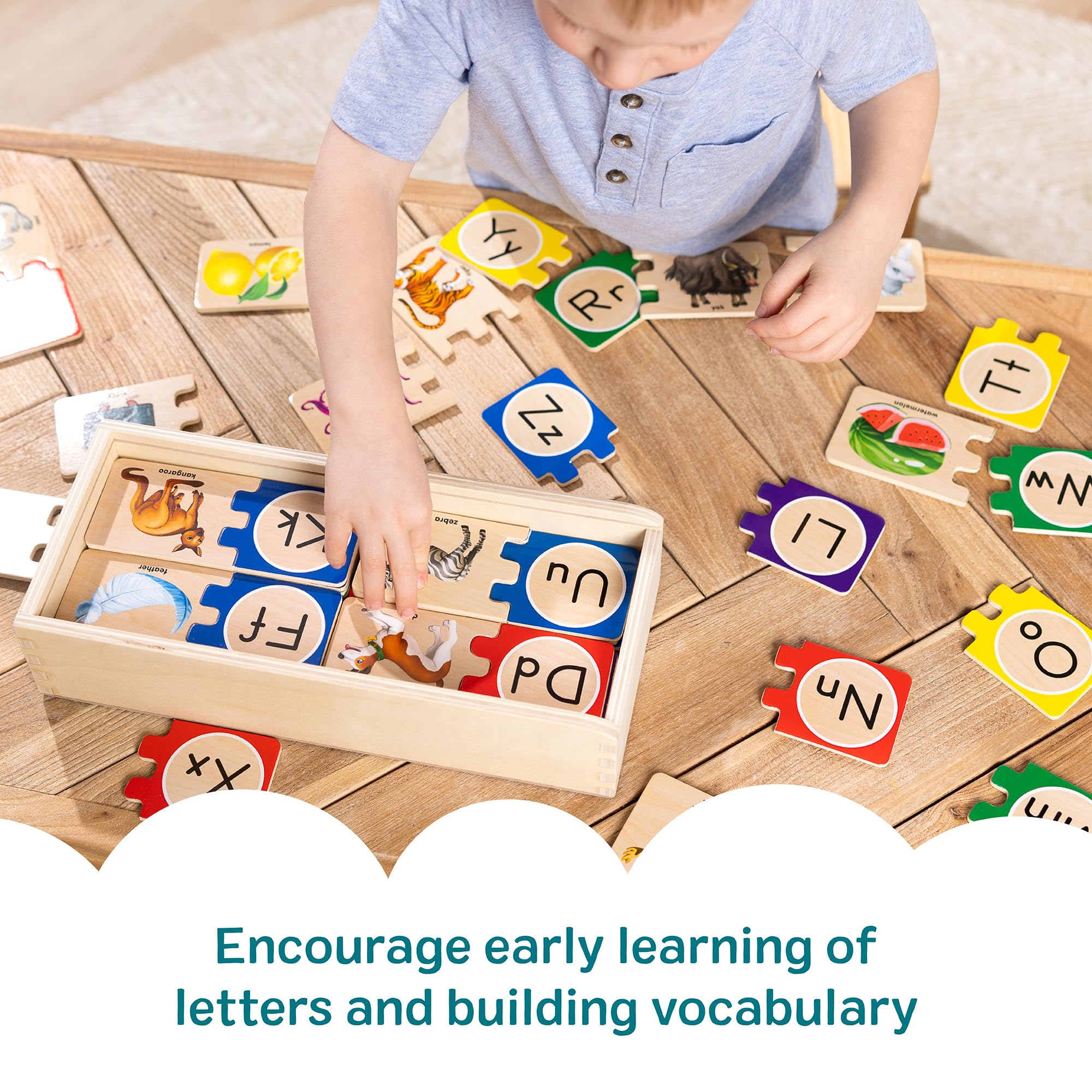 Melissa & Doug Self-Correcting Alphabet Wooden Puzzle – 52-Piece ABC Set with Storage Box