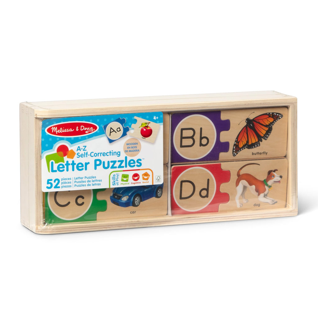 Melissa & Doug Self-Correcting Alphabet Wooden Puzzle – 52-Piece ABC Set with Storage Box