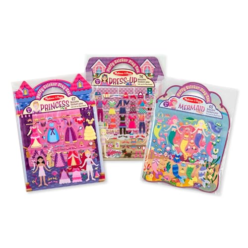 Melissa & Doug Set of 3 Puffy Sticker Activity Books - Dress-Up, Princess & Mermaid with 208 Reusable Stickers