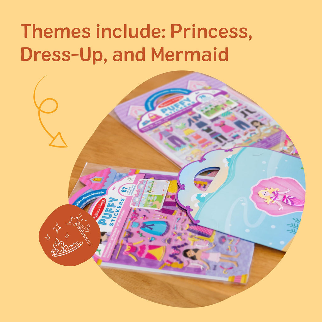 Melissa & Doug Set of 3 Puffy Sticker Activity Books - Dress-Up, Princess & Mermaid with 208 Reusable Stickers