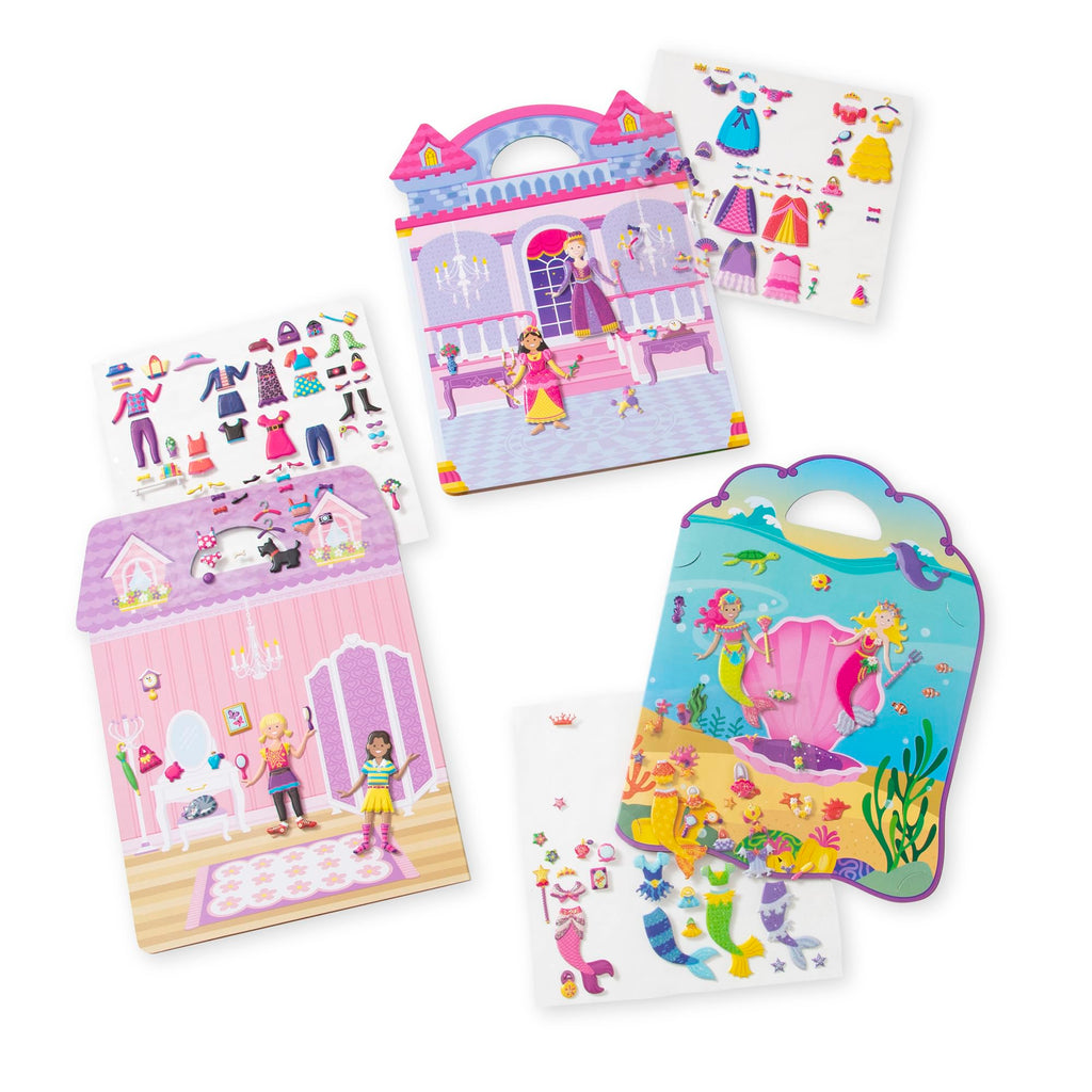Melissa & Doug Set of 3 Puffy Sticker Activity Books - Dress-Up, Princess & Mermaid with 208 Reusable Stickers