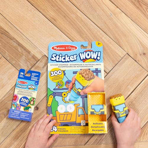 Melissa & Doug Sticker WOW! Bulldozer Bundle – 500 Stickers, Refillable Stamper, Travel-Friendly Activity Set for Kids 3+