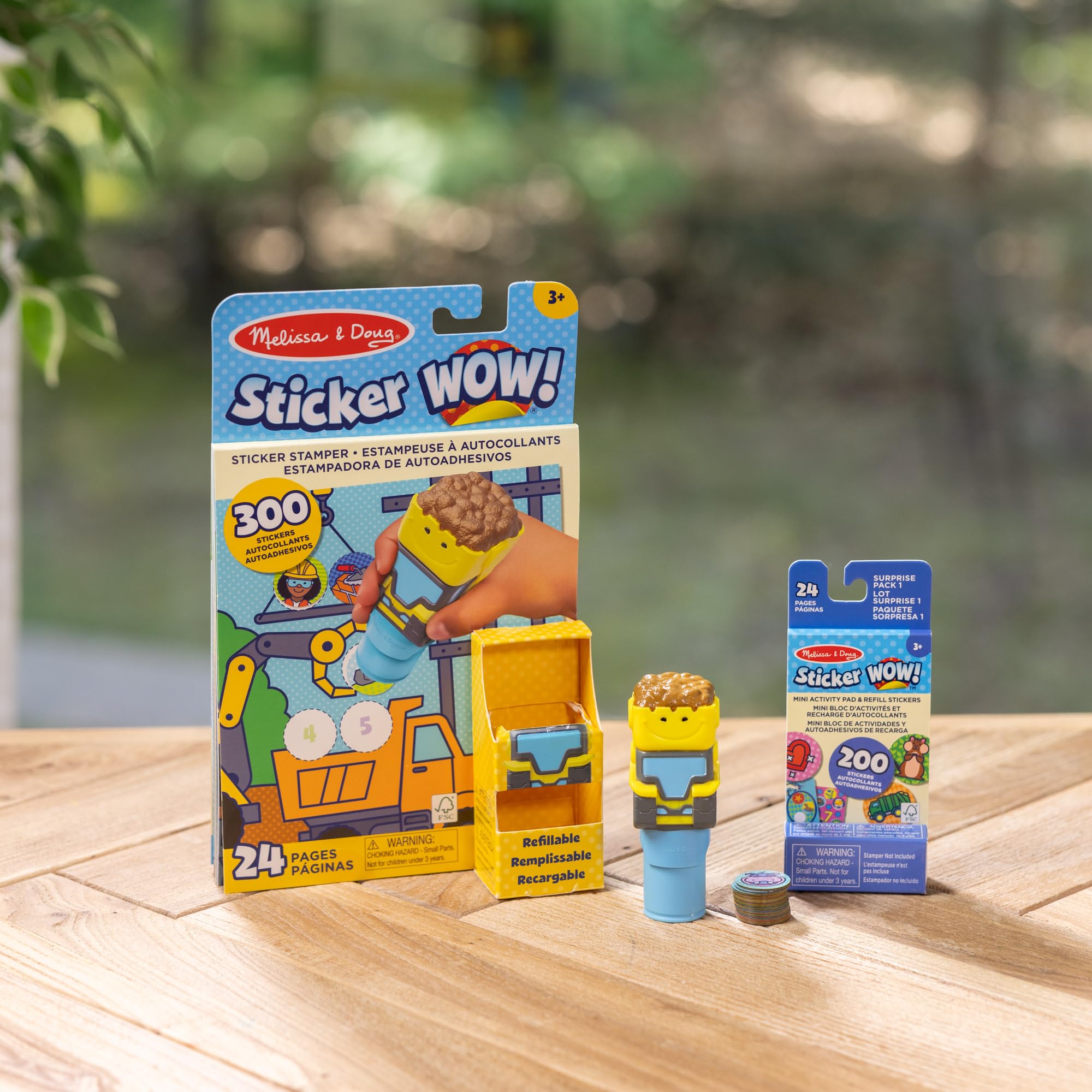 Melissa & Doug Sticker WOW! Bulldozer Bundle – 500 Stickers, Refillable Stamper, Travel-Friendly Activity Set for Kids 3+