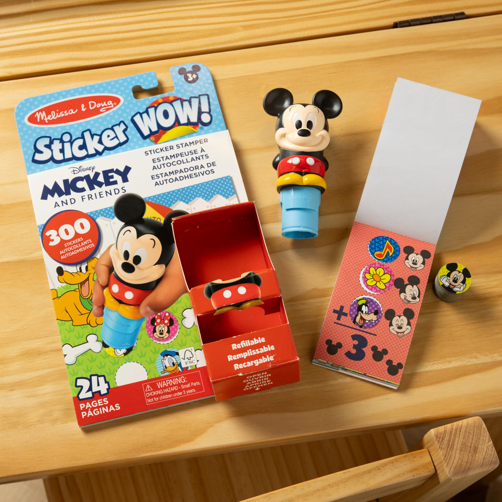 Melissa & Doug Sticker WOW! Disney Mickey Mouse Bundle: 500 Stickers, 2 Pads, Stamper Toy