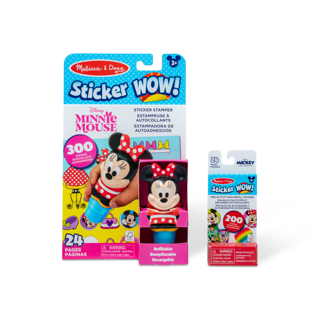 Melissa & Doug Sticker WOW! Disney Minnie Mouse Bundle: 24-Page Activity Book, Refillable Stamper, 500 Stickers, Ages 3+
