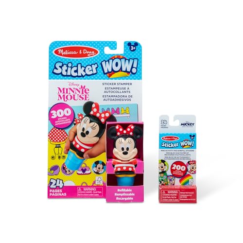 Melissa & Doug Sticker WOW! Disney Minnie Mouse Bundle: 24-Page Activity Book, Refillable Stamper, 500 Stickers, Ages 3+