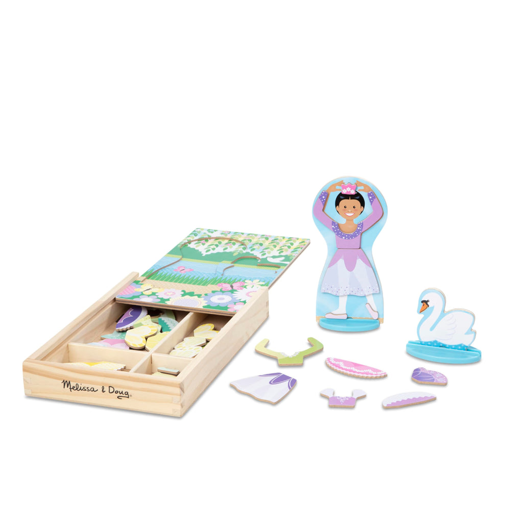 Melissa & Doug Wooden Magnetic Dress-Up Set: Double-Sided Ballerina/Fairy & Swan (52 Pieces)