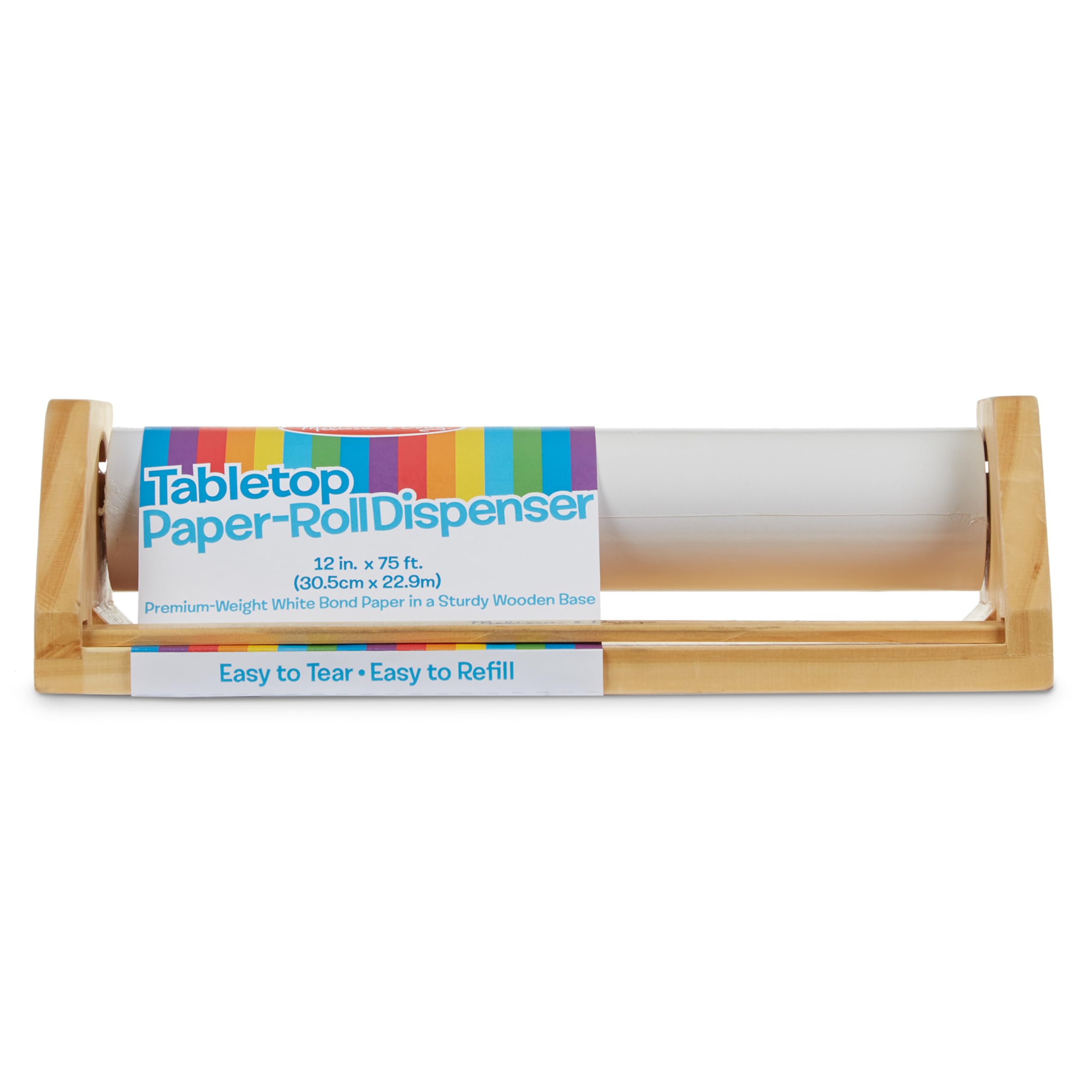 Melissa & Doug Wooden Tabletop Paper Roll Dispenser – 12-Inch x 75-Foot Bond Paper for Kids