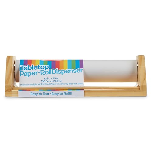 Melissa & Doug Wooden Tabletop Paper Roll Dispenser – 12-Inch x 75-Foot Bond Paper for Kids