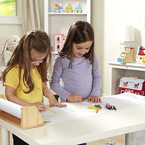 Melissa & Doug Wooden Tabletop Paper Roll Dispenser – 12-Inch x 75-Foot Bond Paper for Kids