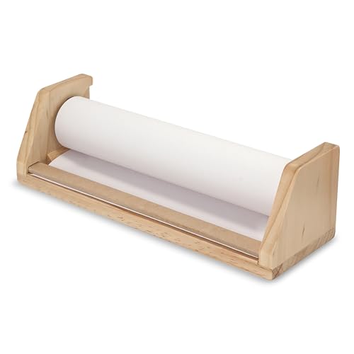 Melissa & Doug Wooden Tabletop Paper Roll Dispenser – 12-Inch x 75-Foot Bond Paper for Kids