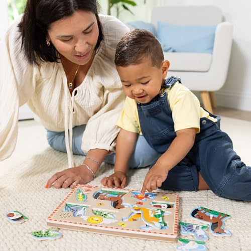 Melissa & Doug Zoo Pet Animals Sound Puzzle – 8-Piece Wooden Peg Puzzle with Light-Activated Animal Sounds for Toddlers Ages 2+