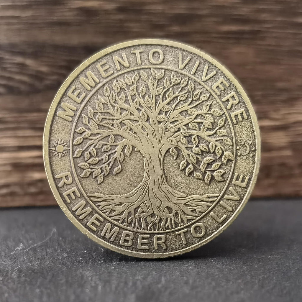 Memento Mori Challenge Coin – Bronze Stoic Token with Amor Fati Design for Daily Reflection & EDC