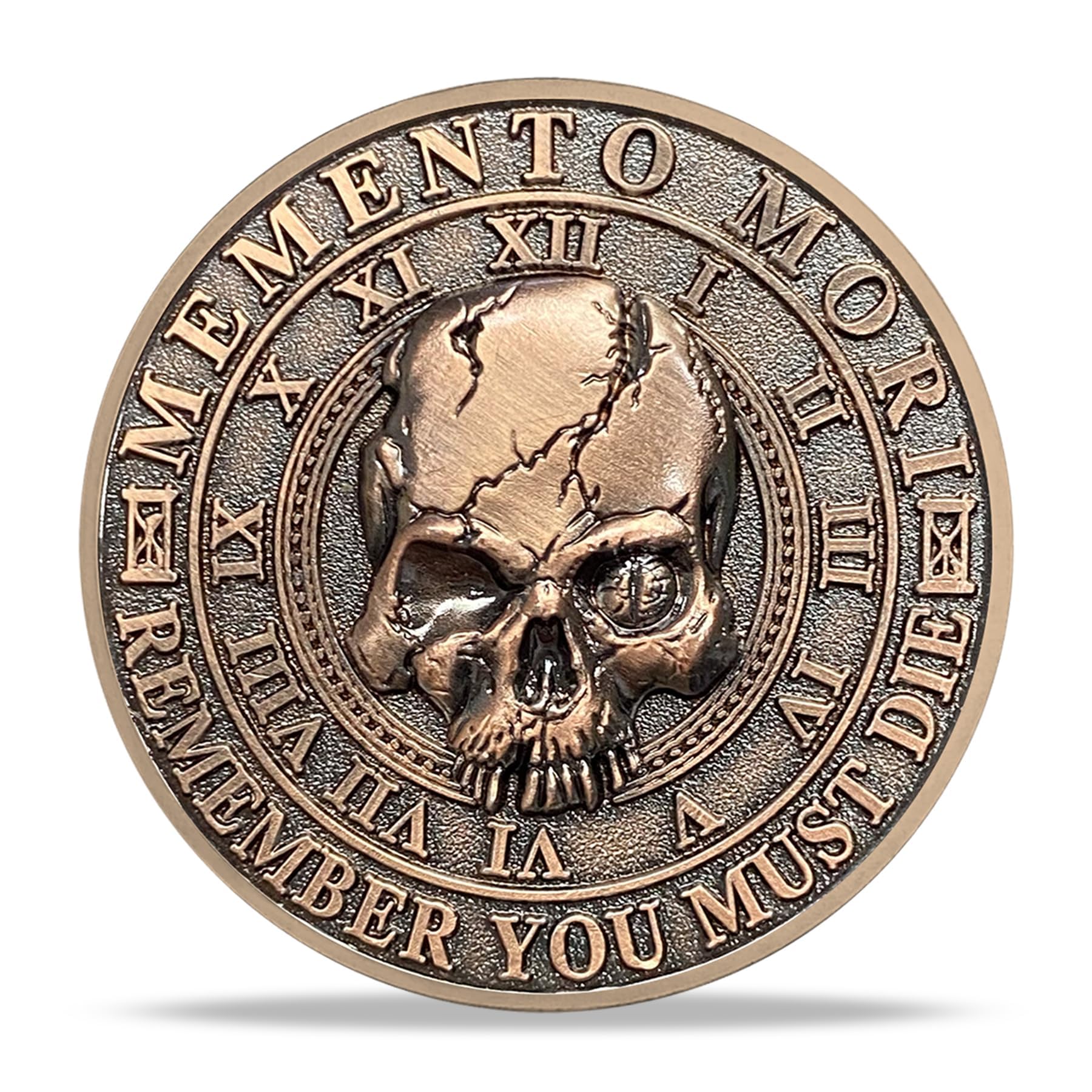 Memento Mori Memento Vivere Coin – 3D Skull Stoic Reminder Token with Tree of Life & Ouroboros, Zinc Alloy Challenge Coin for Daily Inspiration