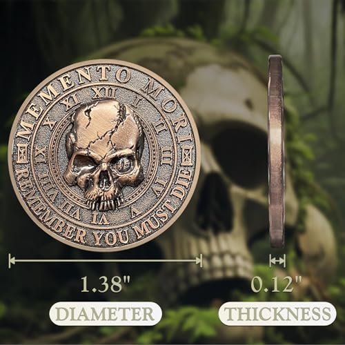 Memento Mori Memento Vivere Coin – 3D Skull Stoic Reminder Token with Tree of Life & Ouroboros, Zinc Alloy Challenge Coin for Daily Inspiration