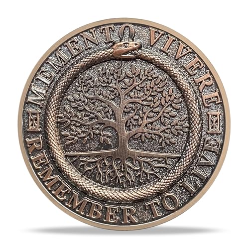 Memento Mori Memento Vivere Coin – 3D Skull Stoic Reminder Token with Tree of Life & Ouroboros, Zinc Alloy Challenge Coin for Daily Inspiration
