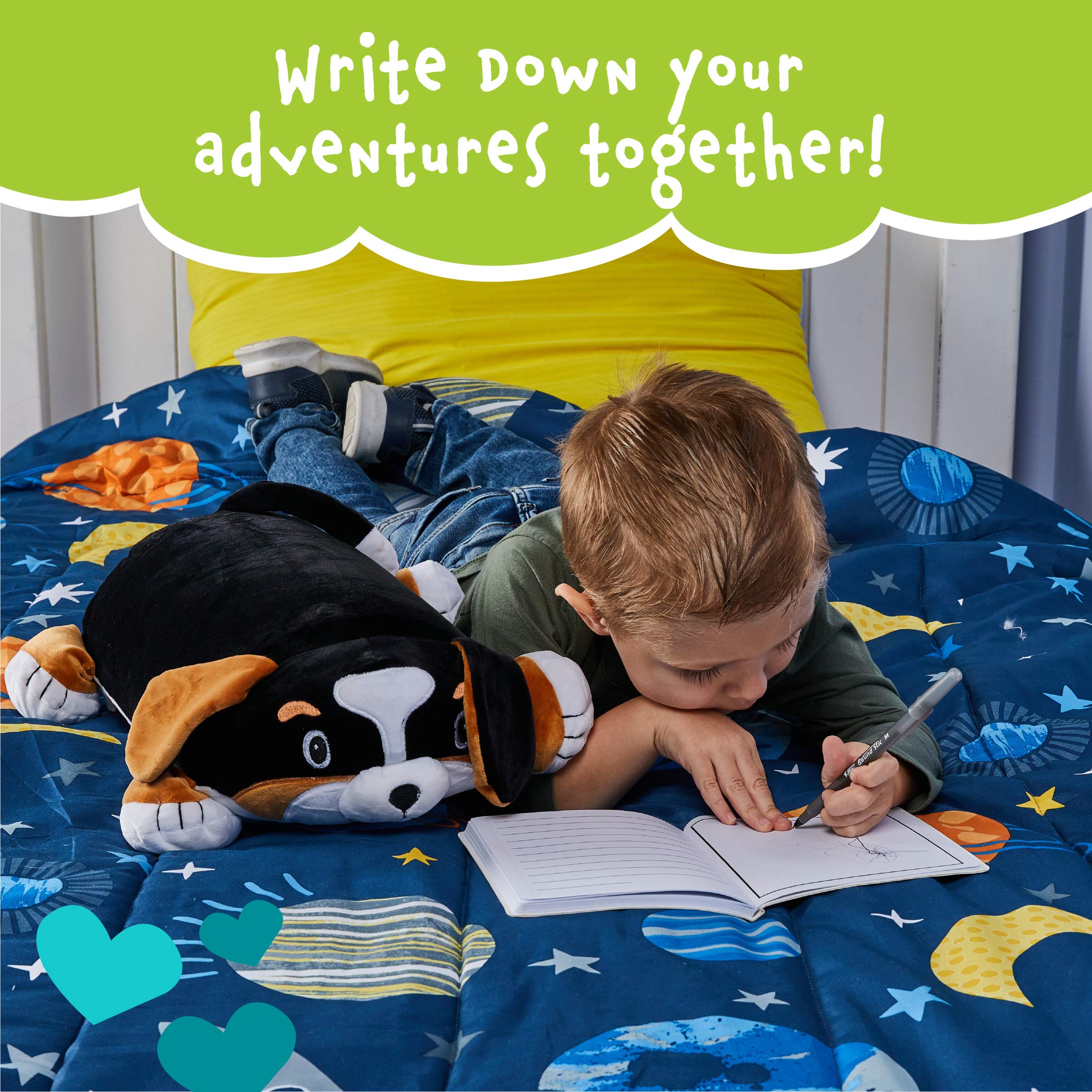 MEMORY MATES Bernie the Bernese Dog Memory Foam Pillow Plush – 15" Stuffed Animal with Hidden Journal Pocket