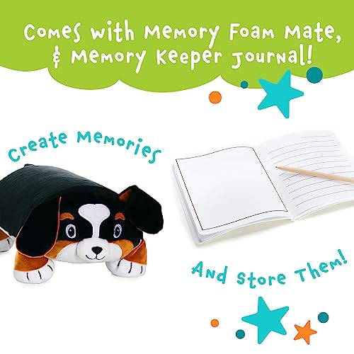 MEMORY MATES Bernie the Bernese Dog Memory Foam Pillow Plush – 15" Stuffed Animal with Hidden Journal Pocket