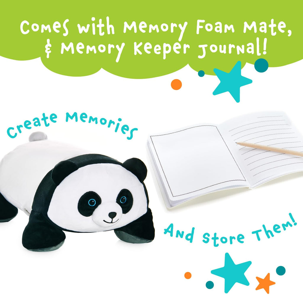 MEMORY MATES Booski the Panda – 15-Inch Memory Foam Plush with Hidden Journal Pocket