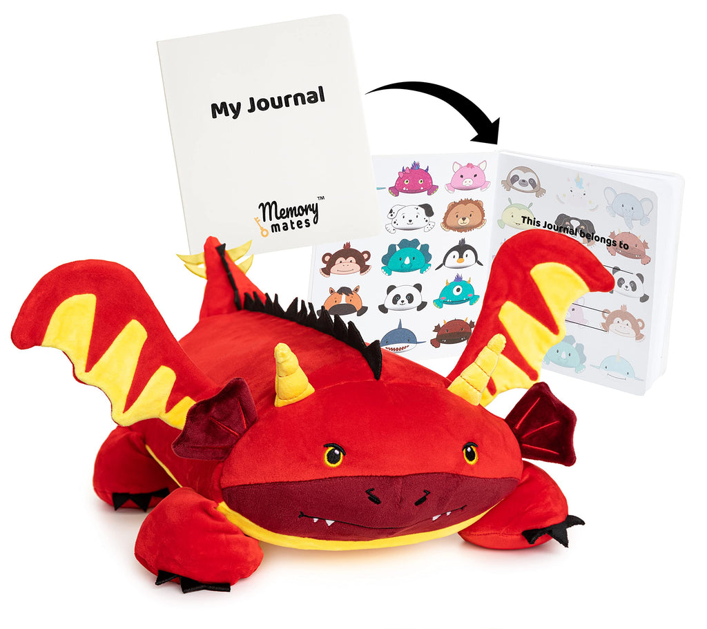 Memory Mates Jax the Red Dragon – 15" Memory Foam Plush Pillow with Diary Pocket