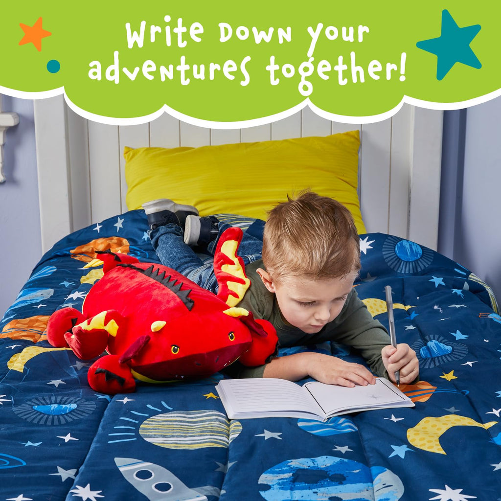Memory Mates Jax the Red Dragon – 15" Memory Foam Plush Pillow with Diary Pocket