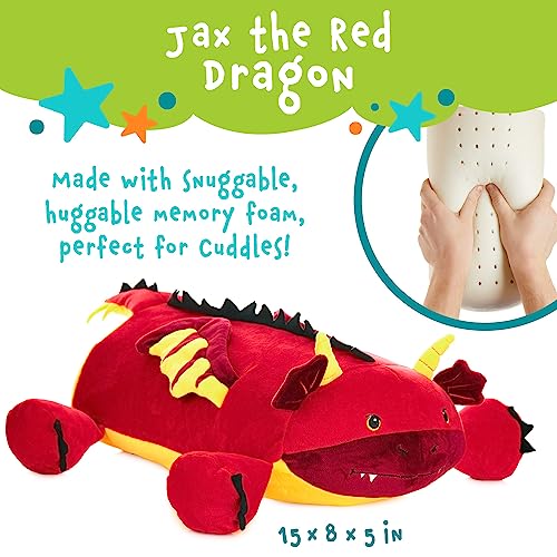 Memory Mates Jax the Red Dragon – 15" Memory Foam Plush Pillow with Diary Pocket