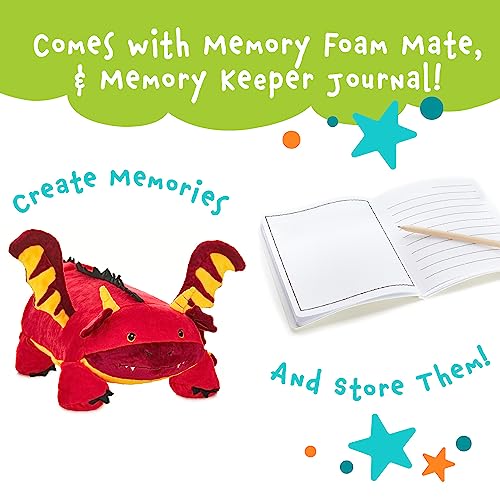 Memory Mates Jax the Red Dragon – 15" Memory Foam Plush Pillow with Diary Pocket