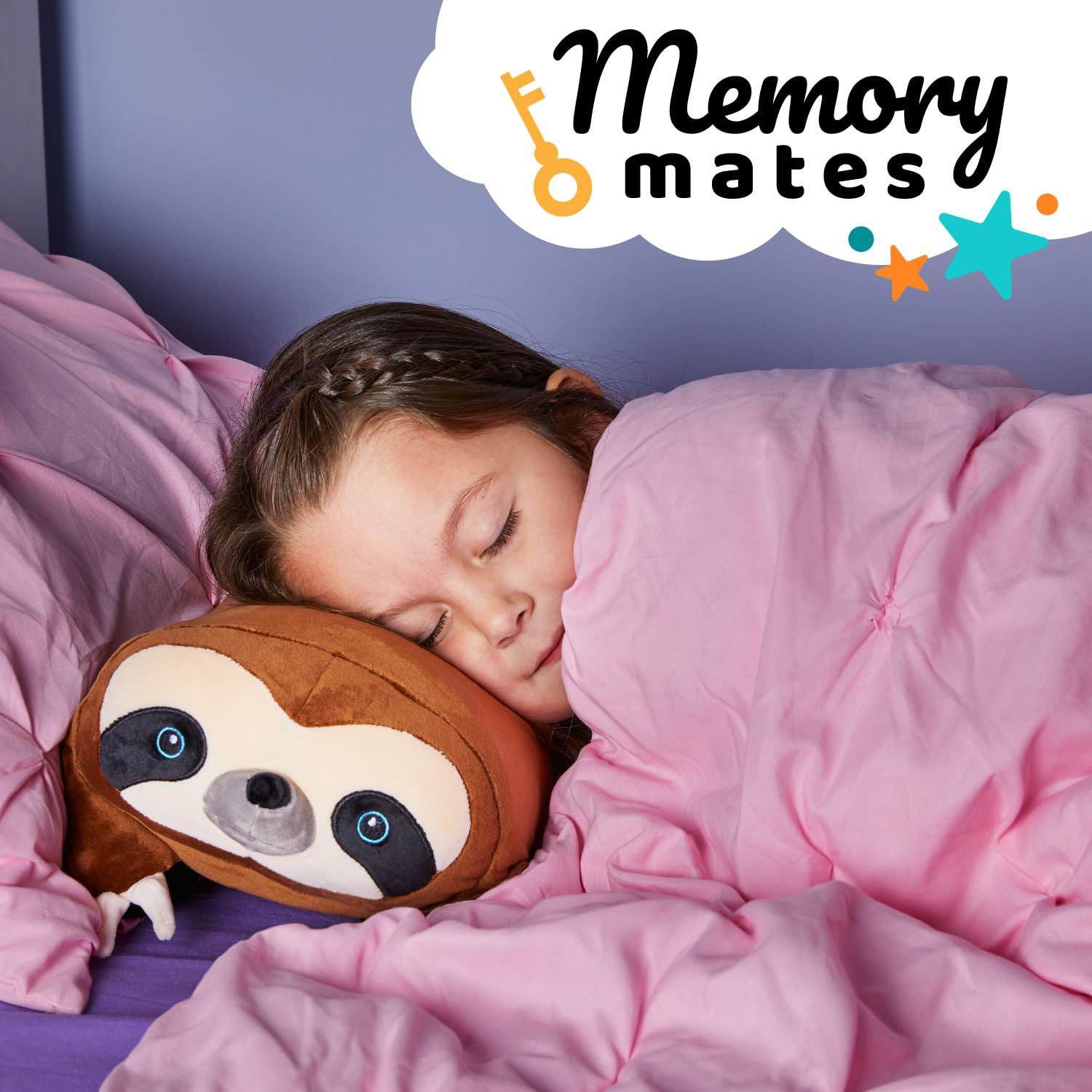 MEMORY MATES Lynn the Sloth Memory Foam Pillow Plush with Diary and Storage Pockets, 15-Inch Stuffed Animal