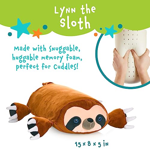 MEMORY MATES Lynn the Sloth Memory Foam Pillow Plush with Diary and Storage Pockets, 15-Inch Stuffed Animal