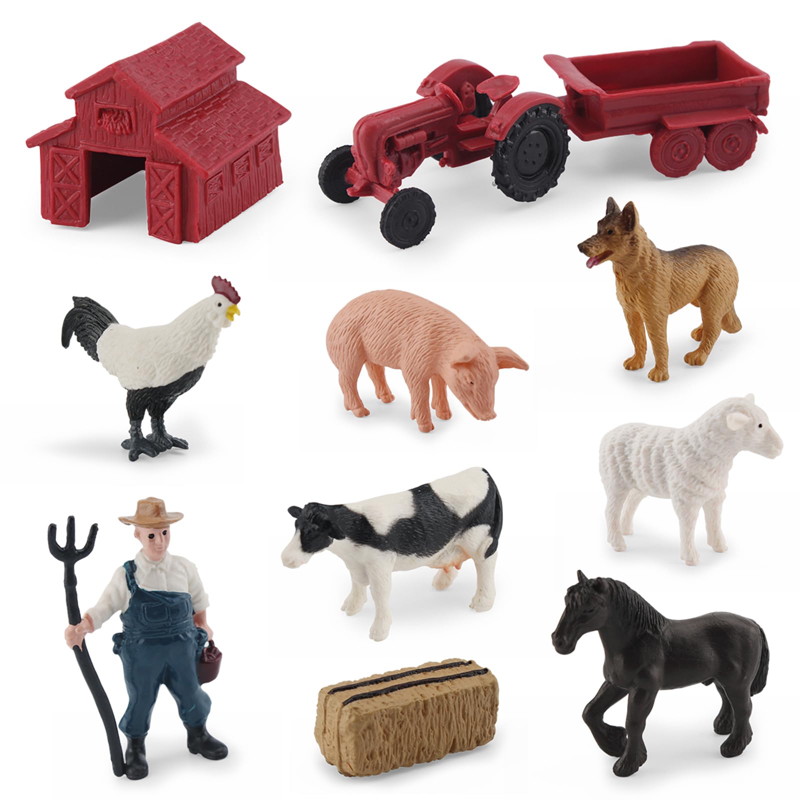 MEMOVAN 10-Piece Mini Farm Toy Set with Tractor, Barn, Animals & Farmer - Cake Toppers & Imaginative Play