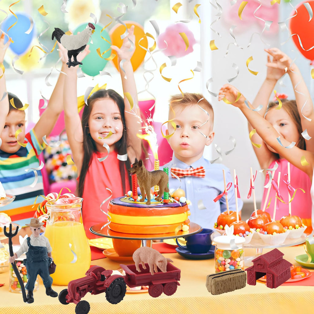 MEMOVAN 10-Piece Mini Farm Toy Set with Tractor, Barn, Animals & Farmer - Cake Toppers & Imaginative Play